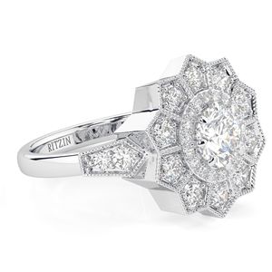 Anillo de Compromiso con Halo de Moissanita de Corte Redondo, Estilo Floral y Bonito para Mujer, Marca RITZIN - Product Image 5