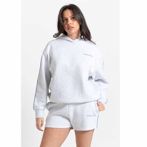 TWIN CITY Ensemble short 2 pièces pour femme, haut court à capuche en polaire, rayures latérales, coupe ample, décontracté, toutes saisons, 100% coton - Product Image 3