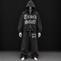 Ensemble de survêtement deux pièces 100 % coton pour homme grande taille, coupe-vent, avec capuche et pantalon de jogging en molleton, fermeture à cordon