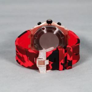 Montre pour homme en or rose 18 carats avec cadran en moissanite et diamants, forme ronde unique, bracelet en caoutchouc, mouvement ETA, bijoux sportifs et élégants - Product Image 3