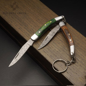 Couteaux pliants en acier Damas faits à la main sur mesure en gros, porte-clés couteaux pliants de poche - Product Image 5