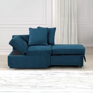Poltrona Convertibile in Tessuto Blu per Soggiorno con Poggiatesta Regolabile e Cuscini, 1 Pezzo, Arredamento Funzionale - Product Image 4