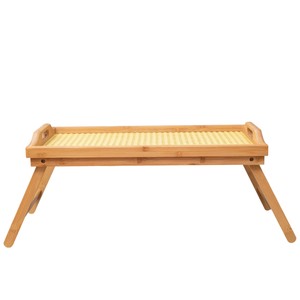 Foldable Laminated Bamboo <b>Bed</b> Serving Tray With Handles Woven Breakfast Desk <b>Laptop</b> <b>Table</b> Food Platter Wooden Servingboard - Product Image 2