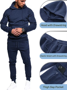 Men's Solid Terry Winter 300g Tracksuit 2-Piece Pullover Hoodie Sweatsuit Set Casual Jogging Athletic Drawstring 100% Cotton - Product Image 3