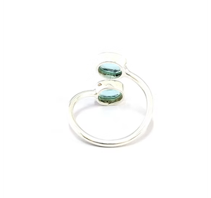 Two Blue Topaz 925 <b>Silver</b> <b>Statement</b> <b>Ring</b> 2.8 Gram Oval Cut Gemstone with Adjustable Design Unisex Everyday Wear - Product Image 4
