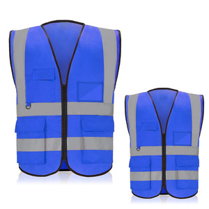 Gilet de sécurité réfléchissant bleu avec plusieurs poches et fermeture éclair pour une visibilité accrue, vêtement de travail pour hommes à prix avantageux - Product Image 2
