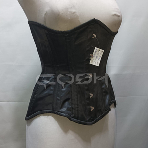 Premium Quality Black Satin Waist Cincher <b>Underbust</b> Corset with Front Busk | OEM Custom Waist Training Corset Supplier - Product Image 1