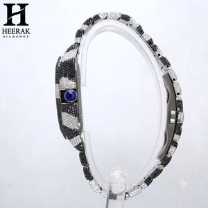 Reloj de pulsera cuadrado estilo Santos con diamantes en blanco y negro y patrón de camuflaje Iced Out para hombre, reloj personalizado estilo Hip Hop Bust Down - Product Image 3