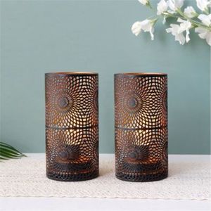 Decorative Metal <b>Lantern</b> - Laser Cut Geometric Candle Holder - Modern Black Home Decor <b>Table</b> <b>Lamp</b> for Living Room Iron <b>Lantern</b> - Product Image 1