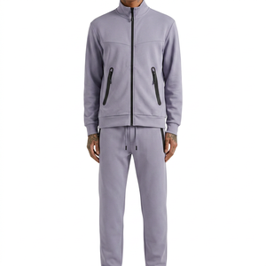 Ensemble de survêtement pour homme avec blocs de couleur, sweat-shirt à fermeture éclair intégrale et col montant, avec poches latérales, tenue décontractée pour l'automne - Product Image 5