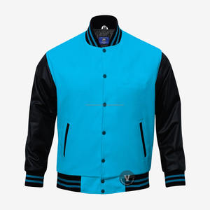 Chaqueta universitaria de manga de cuero genuino de lana 100% personalizada con cuello levantado para hombre, abrigo con letras de béisbol personalizado con proceso de recubrimiento - Product Image 1