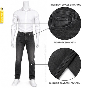 SAMAVIA Men's Solid Straight-Leg Denim <b>Jeans</b> Mid Waist Regular Fit Stonewashed <b>Embroidered</b> Cotton Casual Pants - Product Image 4