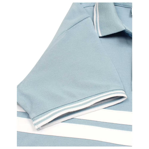 Polo à manches courtes bleu clair pour homme avec rayures blanches et logo ovale, style décontracté, tissu Oxford en coton - Product Image 3