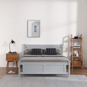 Letto matrimoniale in legno con pannello decorativo a motivo verticale grigio - Product Image 4