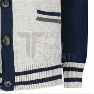 Cárdigan de punto de invierno Tiki Taka Sports para hombre, personalizado, con cuello en V, color sólido, doble bolsillo, patchwork, lana/nailon, un solo botón - Product Image 5