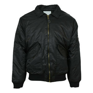 เสื้อแจ็คเก็ตนักบินหนังแท้สีดำสำหรับผู้ชาย คอปกขนแกะ - Product Image 1