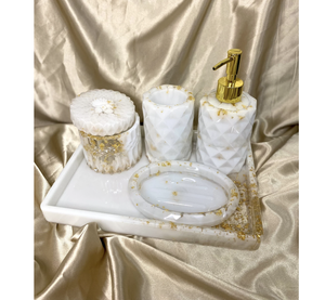 Green Resin Bathroom Set 6-Piece Rectangle Soap Dispenser Toothbrush <b>Holder</b> Cup Soap Dish Modern Easy To Clean - Product Image 4