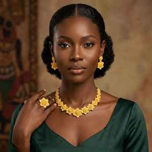 Ensemble de collier de mariée de luxe plaqué or 1K en cuivre et laiton pour femmes |   Bijoux de mariage traditionnels faits à la main - Product Image 2