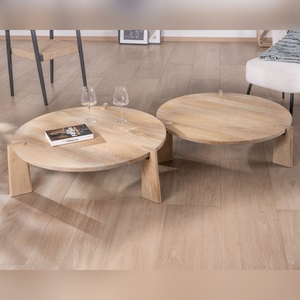 Vandana Golden Style <b>round</b> coffee <b>tables</b> in natural mango wood Loopie - Product Image 2
