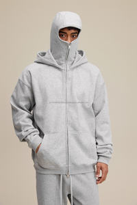 Sweat-shirts à capuche unisexes de haute qualité pour hommes, en gros, gris foncé, noir, lourds, à fermeture éclair, fabricant de balaclavas - Product Image 3