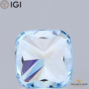 เพชรทรงสี่เหลี่ยมเจียระไนแบบ Cushion Cut CVD ผลิตในห้องปฏิบัติการ ความสะอาดระดับ VS2 สีน้ำเงินสดใส น้ำหนัก 1.00 กะรัต รับรองโดย IGI สำหรับจี้แบบ Solitaire - Product Image 4
