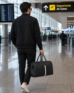 Bolsa de Viaje Clásica de Cuero Negro para Hombre, Bolsa de Deporte con Diseño de Rayas Blancas - Product Image 6