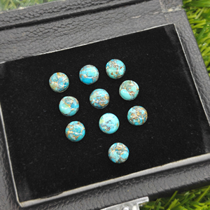 Cabochon rond en turquoise cuivrée bleue naturelle de 8 mm, pierre précieuse en vrac pour la fabrication de bijoux DIY, accessoires en gros - Product Image 4