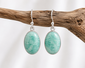 Natural Amazonite Gemstone Drop Earrings 925 <b>Sterling</b> <b>Silver</b> Oval Cabochon Ear <b>Wire</b> Handmade Third Party Certified Jewelry Women - Product Image 5
