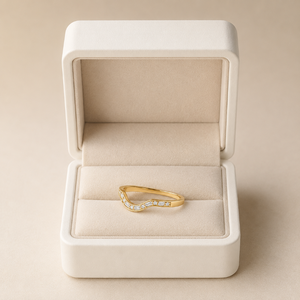 Wholesale 14K Yellow Gold Curved Wedding Band <b>Ring</b> with Round and Baguette Cut Moissanite Accent Minimalist Luxury <b>Stacking</b> <b>Ring</b> - Product Image 4