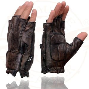 Custom Genuine Leather Half Finger Motorcycle Driving Gloves Soft Breathable Anti Slip Outdoor Sports Gloves for Men - Product Image 3