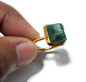 Bague Statement en Émeraude Naturelle Plaqué Or Argent Sterling 925 Faite à la Main, Pierre Précieuse Verte, Bijoux Vente en Gros, Style Bohème Élégant - Product Image 3