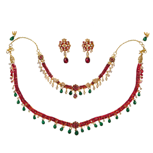 Ruby Champaswaralu Designs Vintage Gold Plated Emerald Fine Jewelry Set for Wedding Party Gift - Product Image 2
