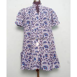 Women's Short-length Soft Pure Cotton <b>Dress</b> Hand Block Floral Print Minimalist Casual Party Wear Formal Bridesmaid Midi Sweet - Product Image 2