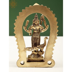 Sculpture en laiton de 5 pouces faite à la main de petites statues de divinités Kartikeya et Murugan - Product Image 4
