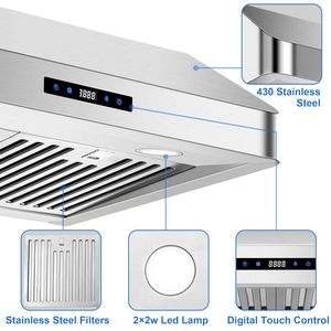 Campana Extractora de Acero Inoxidable de 30 Pulgadas con Control Táctil, Ventilador de Extracción de 600 CFM, 3 Velocidades con Ajustes de Tiempo, Campana Extractora para Mueble de Cocina - Product Image 4