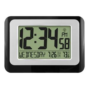 Réveil numérique atomique avec calendrier et température, noir - Moderne, fonctionne sur piles, pour chambre ou extérieur - Product Image 1