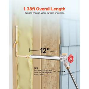 صنبور خارجي مقاوم للتجمد والشفط بطول 12 بوصة، موصل 1/2 بوصة سهل التركيب، صنبور خرطوم 3/4 بوصة، طراز حوض بدون رصاص - Product Image 6