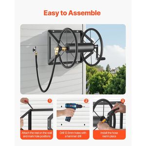 Enrouleur de tuyau d'arrosage mural de 200ft 5/8 po Enrouleur de raccord manuel en laiton - Product Image 6