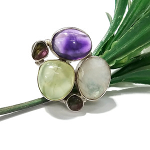 Natural Moonstone Prehnite Amethyst Tourmaline Gemstone <b>Ring</b> 925 Sterling Silver Handmade Multi Stone Wedding Engagement - Product Image 4