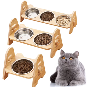 Bamboo Pet Feeding Stand S M L Removable 304 Stainless Steel Ceramic <b>Bowls</b> Eco <b>Raised</b> Cat <b>Dog</b> Station Custom - Product Image 2
