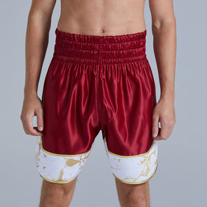 Shorts de boxe en satin vert olive pour hommes, tendance du moment, avec ourlet marbré blanc et or, coupe classique, respirant, pour la lutte en cage - Product Image 4