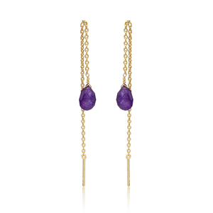 ต่างหูห้อยยาวดีไซน์คลาสสิกประดับอะเวนเจอรีน อเมทิสต์ควอตซ์ธรรมชาติ ชุบทอง 18K หรูหราสำหรับผู้หญิง - งานแต่งงานและงานหมั้น - Product Image 4