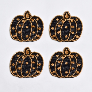 Ensemble de sous-verres citrouille perlés faits main, noir et or, pour Halloween, décoration de table, fête d'automne, Thanksgiving, sous-verres de bar, vente en gros - Product Image 1