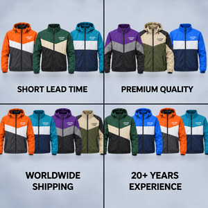 Veste coupe-vent à fermeture éclair intégrale, bleu ciel, blanc, marine, color block, col montant, logo personnalisé, vêtements d'équipe, vente en gros, fournisseur OEM - Product Image 6