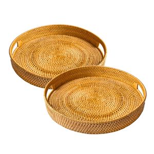 Round Wicker RATTAN <b>BASKET</b> / <b>TRAY</b> Rattan <b>Tray</b> Natural Wicker Serving <b>Tray</b> for Kitchen, Restaurant and Home Decoration - Product Image 1