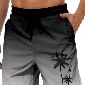 Pantalones cortos de verano para hombre, estampado de palmeras, cintura elástica con cordón, informales, para playa, vacaciones, tropicales, coloridos, camisa blanca, camisa de verano para hombre - Product Image 1