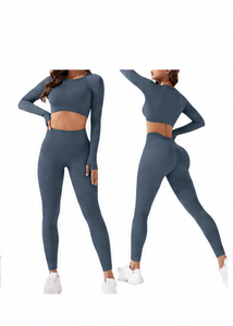 2026 New Design Women's 2 Piece Solid Long Sleeve Quick Dry Spandex/Nylon <b>High</b>-Waisted Yoga Set Activewear Pilates Gym Fitness - Product Image 5