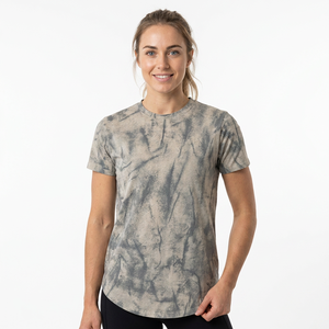 T-shirt à manches courtes pour homme, tie-dye, col rond, coupe classique, tricoté, style décontracté, motif gris et blanc - Product Image 2