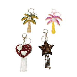 Porte-clés en cuir multi-compartiments, broderie perlée, breloque de sac bohème perlée, artisanat indien traditionnel, fait main avec expertise, motif animal - Product Image 3