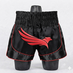 Custom Embroidered Bird Logo Satin Mid Waist <b>Quick</b> <b>Dry</b> & Breathable Fight Wear Mauy Thai <b>Shorts</b> Professional Kickboxing Gear - Product Image 4